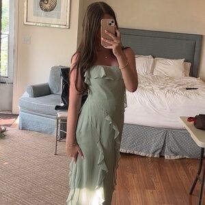 Azazie Sage Green Maxi Dress With Ruffles